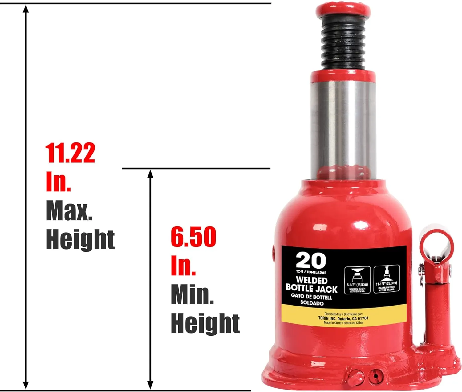BIG RED 20 Ton (40,000 LBs) Torin Welded Hydraulic Stubby Low Profile Bottle Jack, Red, ATH92007AR