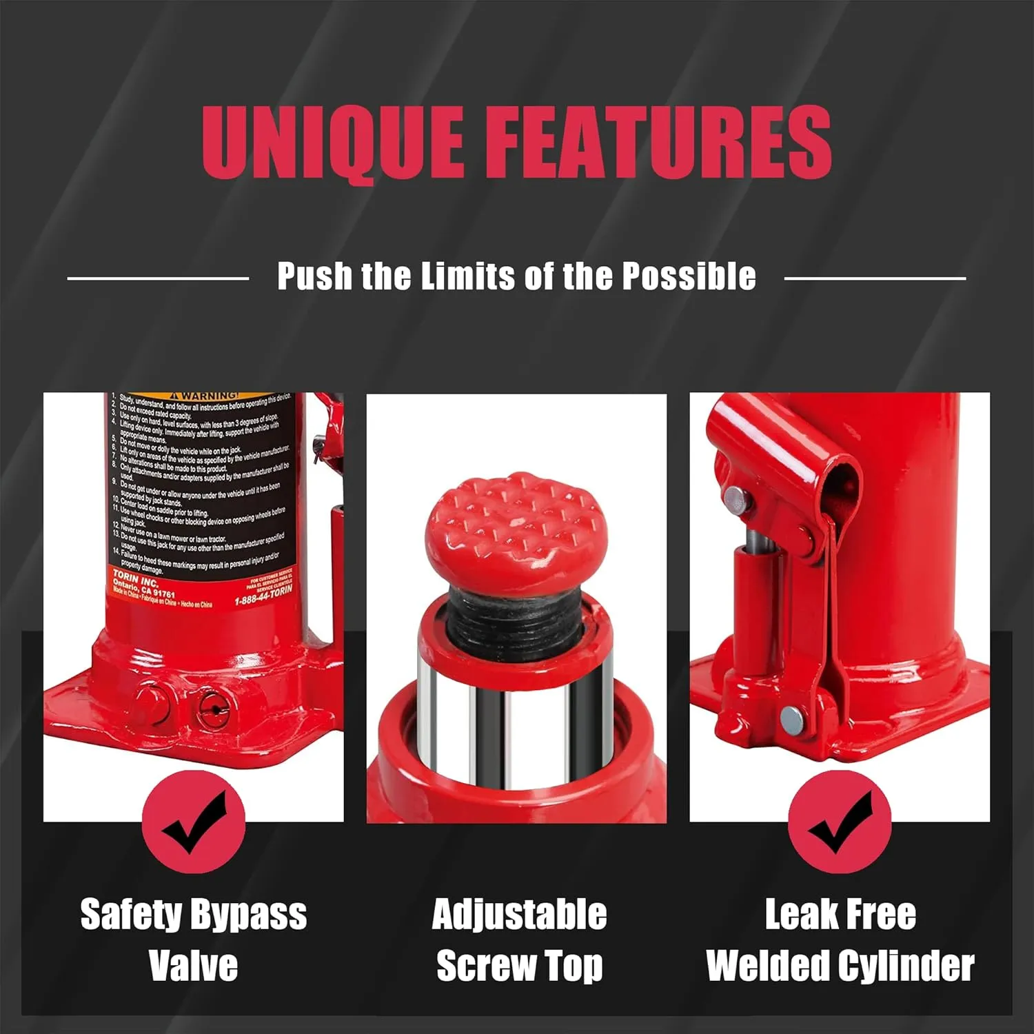 BIG RED T91003B Torin Hydraulic Welded Bottle Jack, 10 Ton (20,000 lb) Capacity, Red