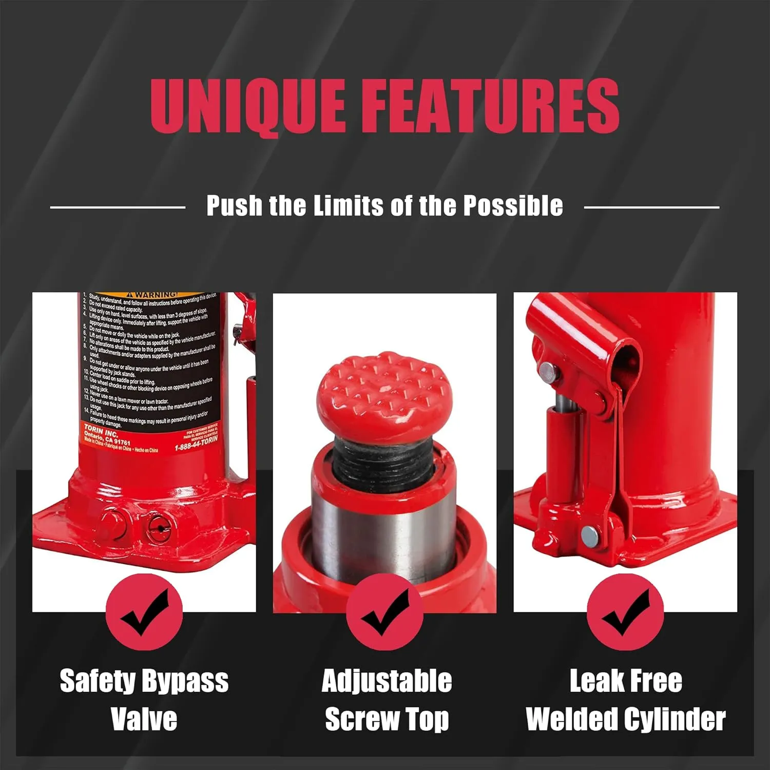 BIG RED T92003B Torin Hydraulic Welded Bottle Jack, 20 Ton (40,000 lb) Capacity, Red