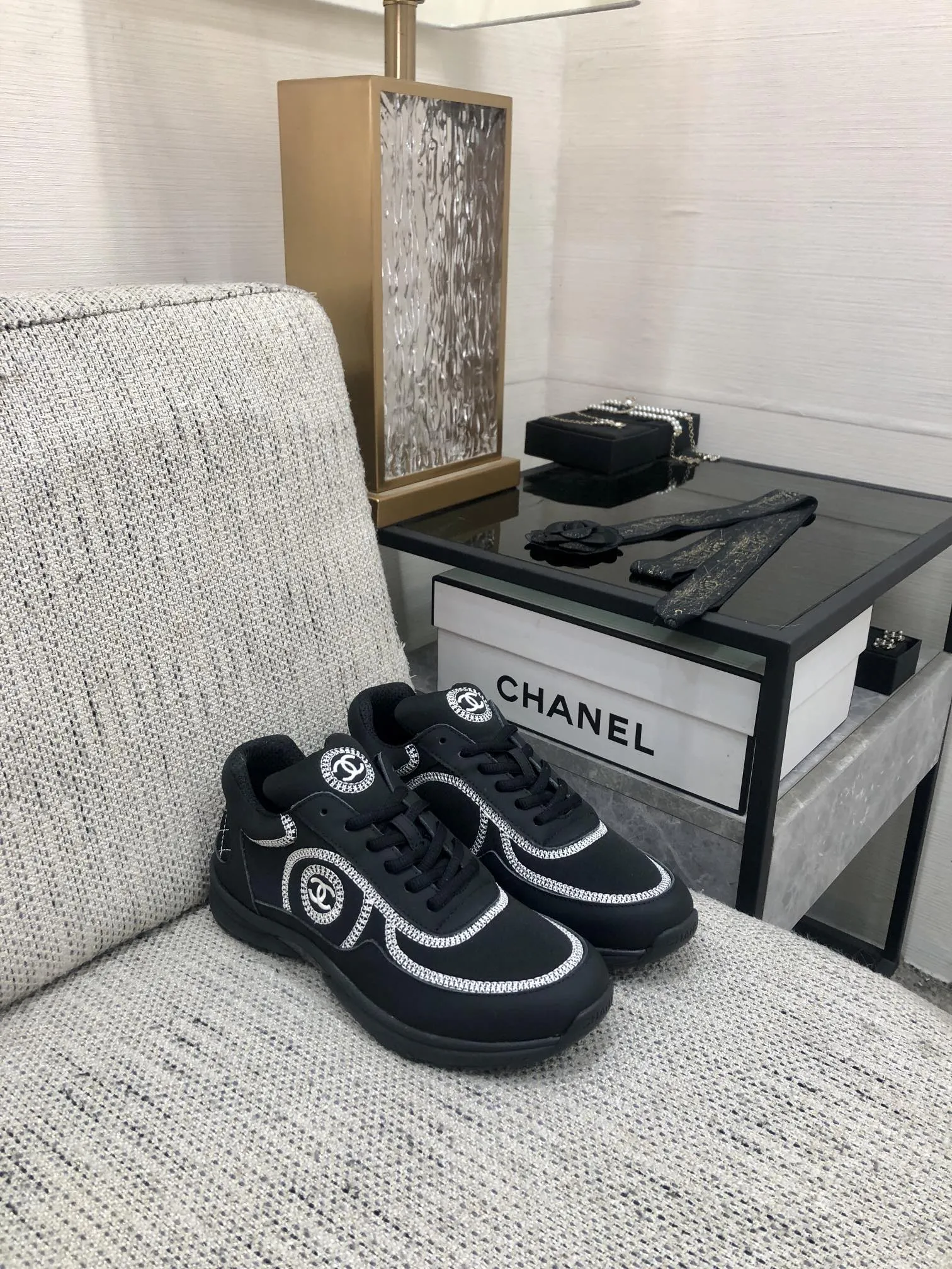 Black Economical shipping CHANEL Sneaker Super savings Fabric