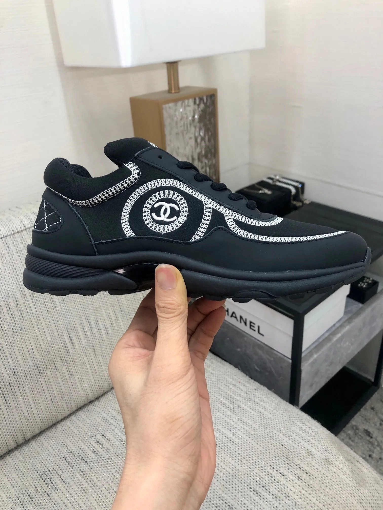 Black Economical shipping CHANEL Sneaker Super savings Fabric