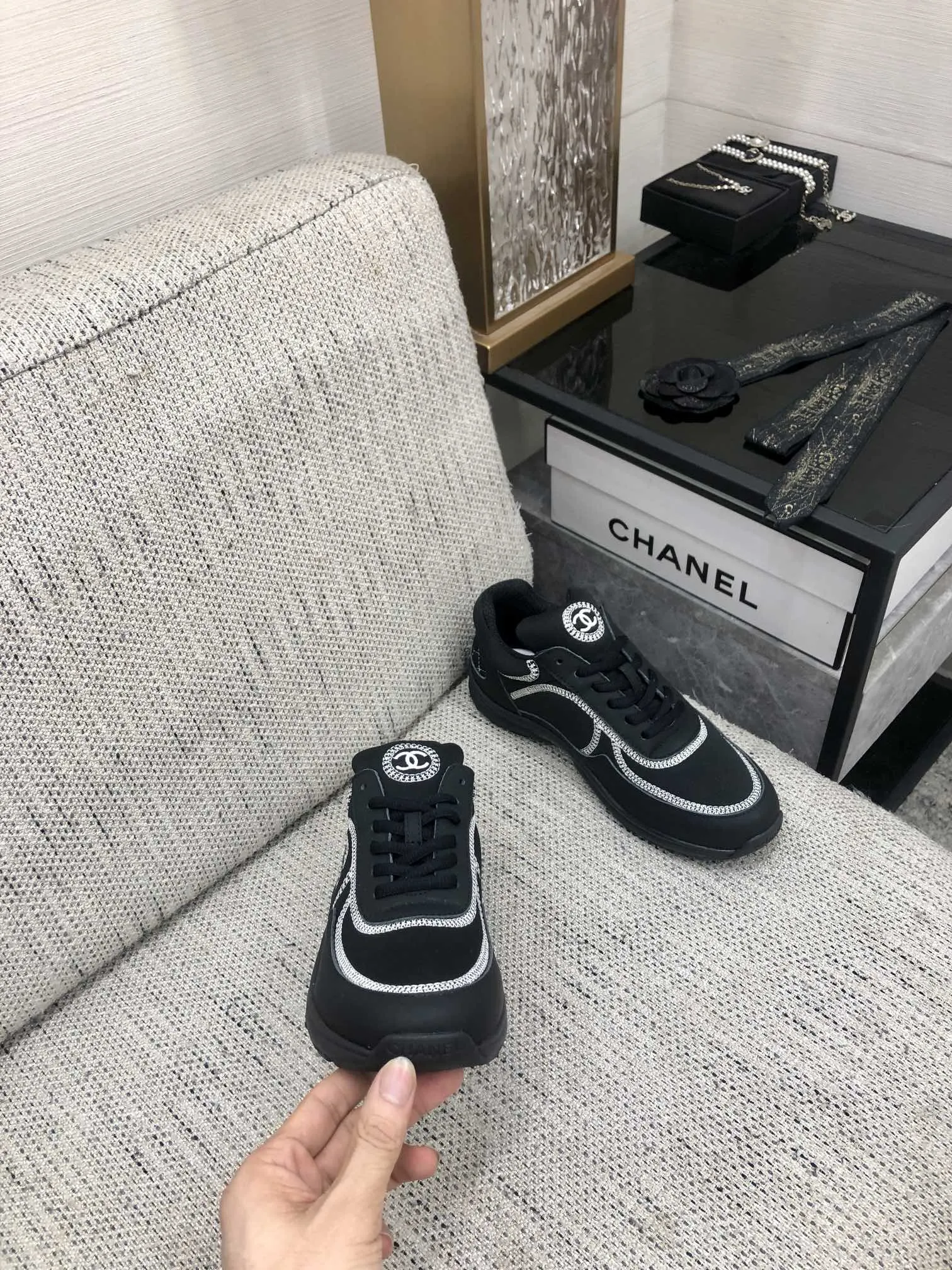 Black Economical shipping CHANEL Sneaker Super savings Fabric