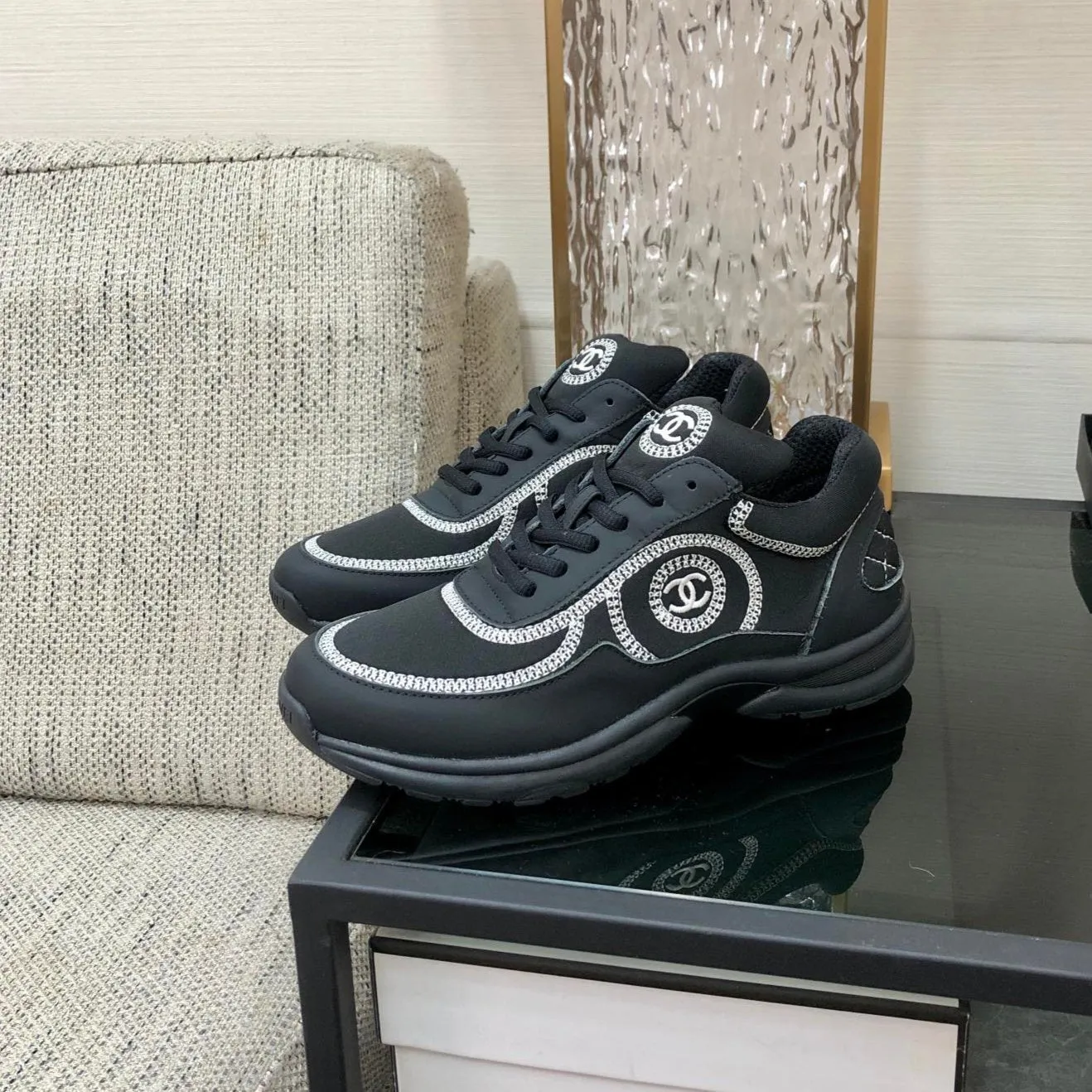 Black Economical shipping CHANEL Sneaker Super savings Fabric