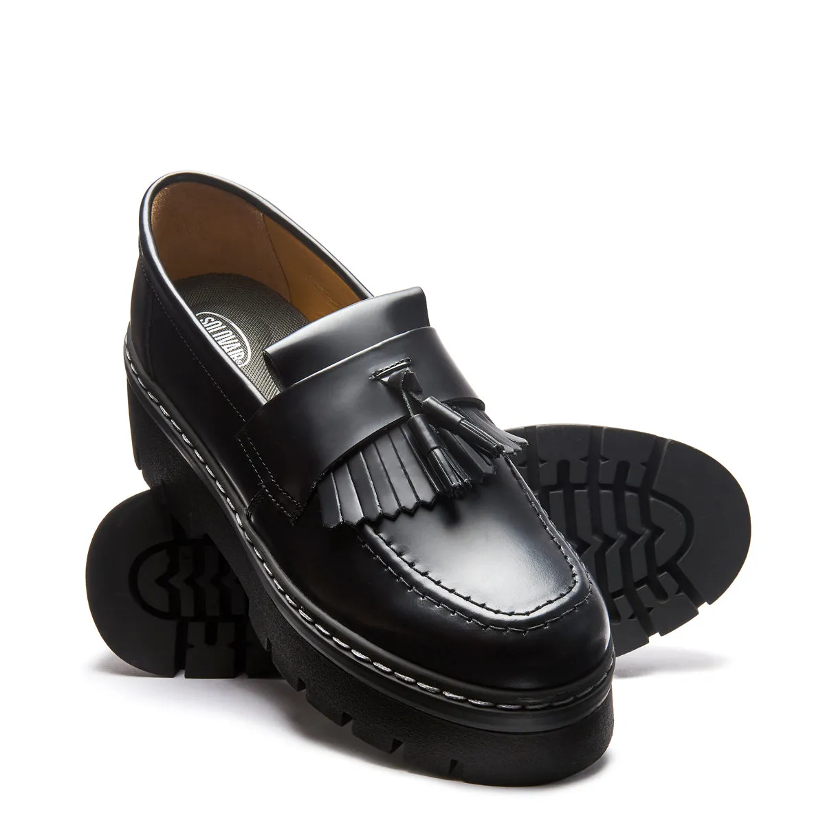 Black Hi-Shine Platform Tassel Loafer