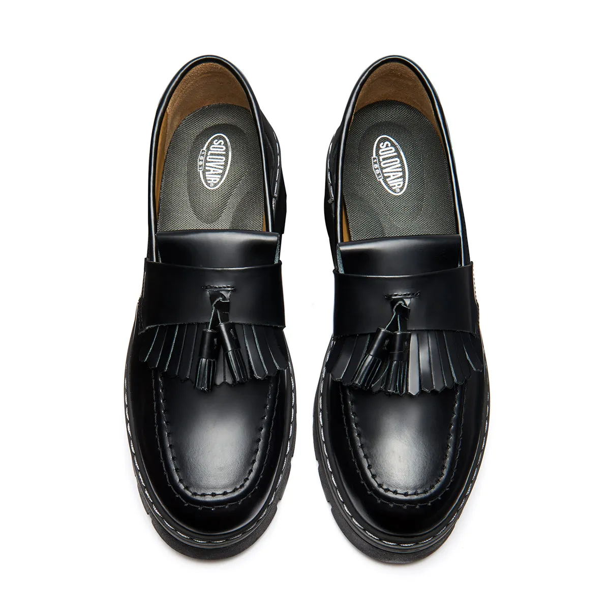 Black Hi-Shine Platform Tassel Loafer