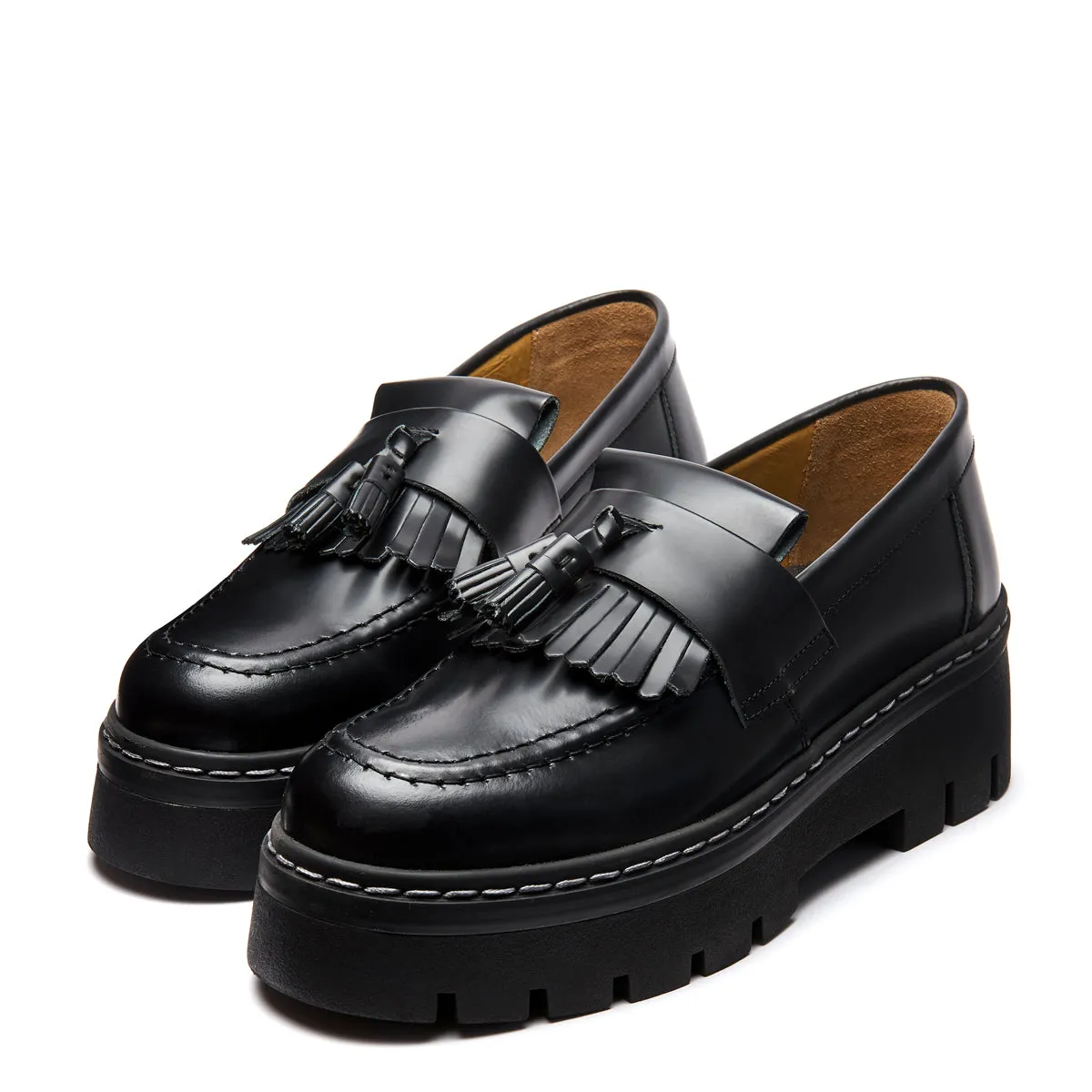 Black Hi-Shine Platform Tassel Loafer