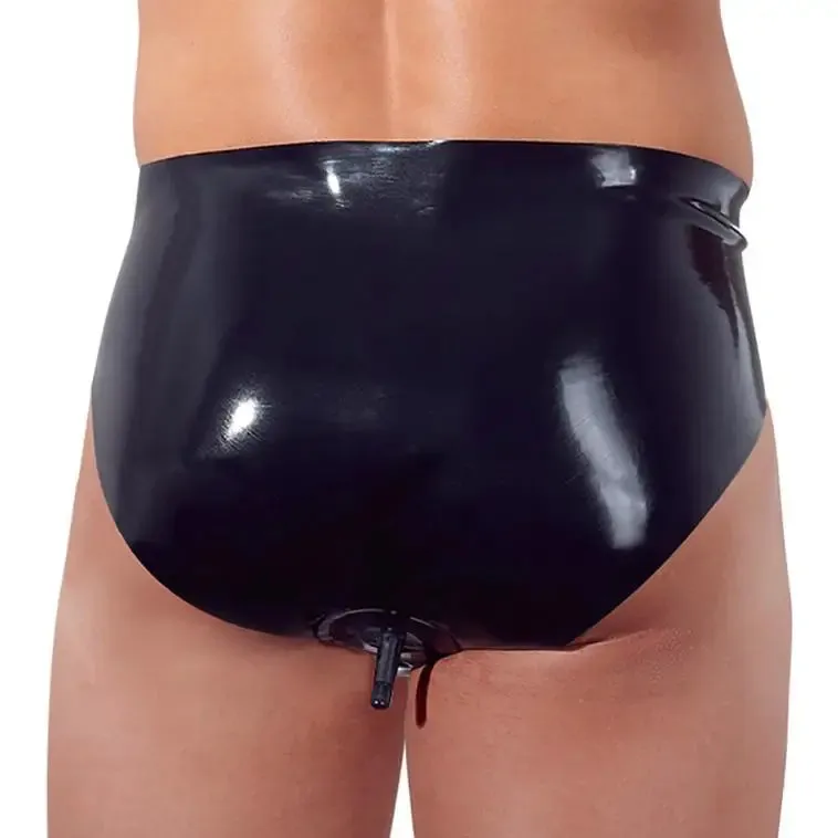 Black Latex Briefs with Inflatable Anal Butt Plug for Men