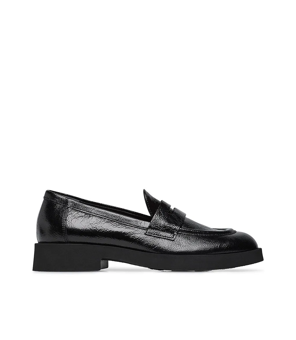 Black patent leather loafer