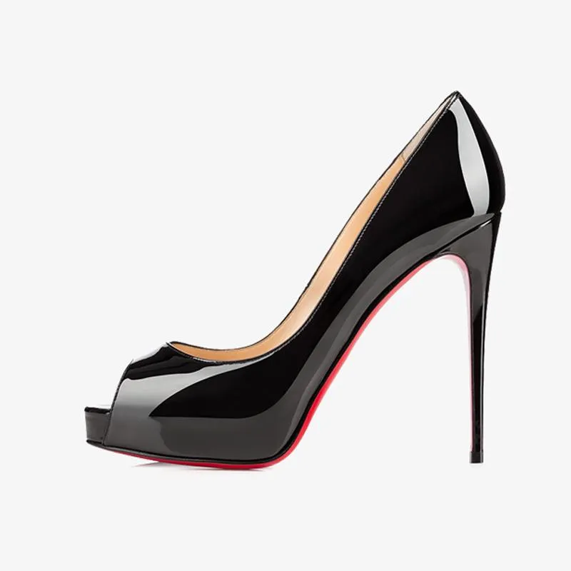Black Patent Leather Peep Toe Pumps