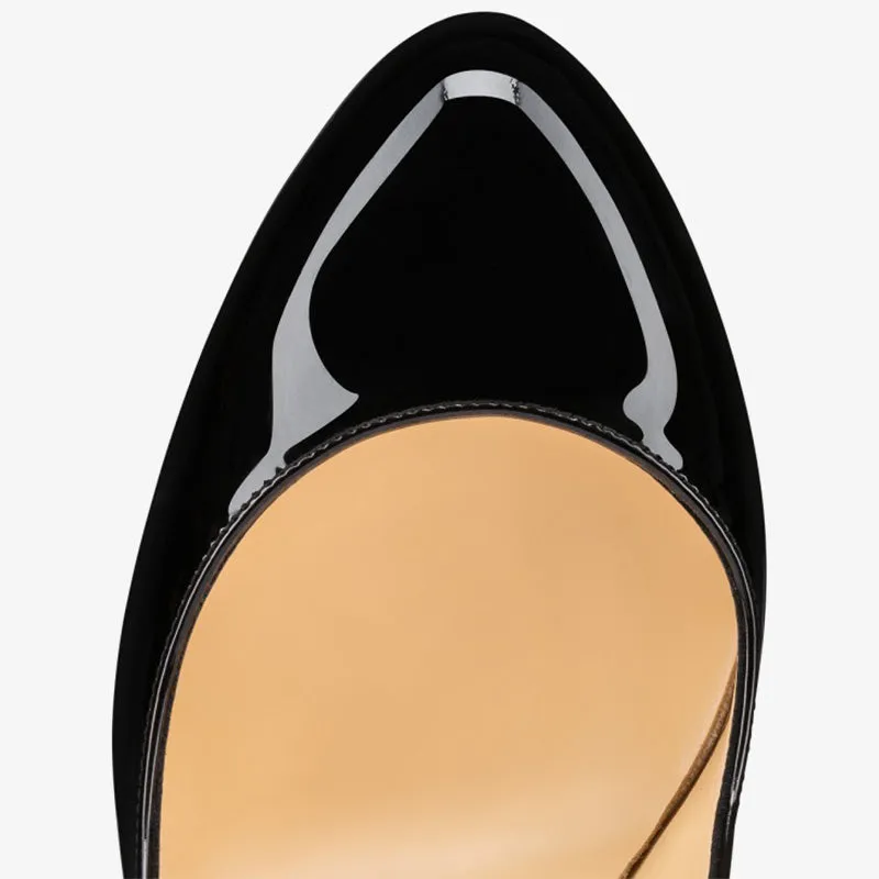 Black Patent Rounded Toe Stiletto Pumps