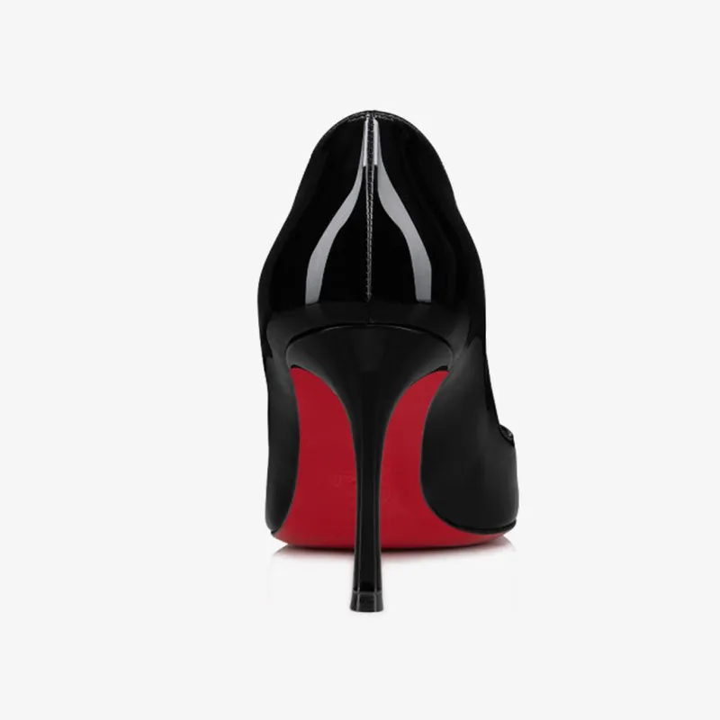 Black Patent Rounded Toe Stiletto Pumps