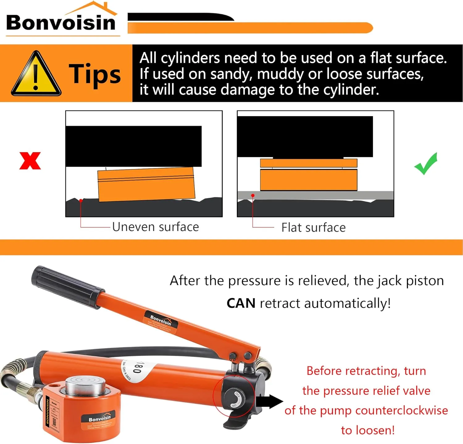 Bonvoisin 20T Hydraulic Ram Cylinder Jack Low Profile Porta Power Ram 0.55" Stroke Single-acting Mini Jack Ram with CP-180 Hydraulic Hand Pump for Machinery Shipbuilding