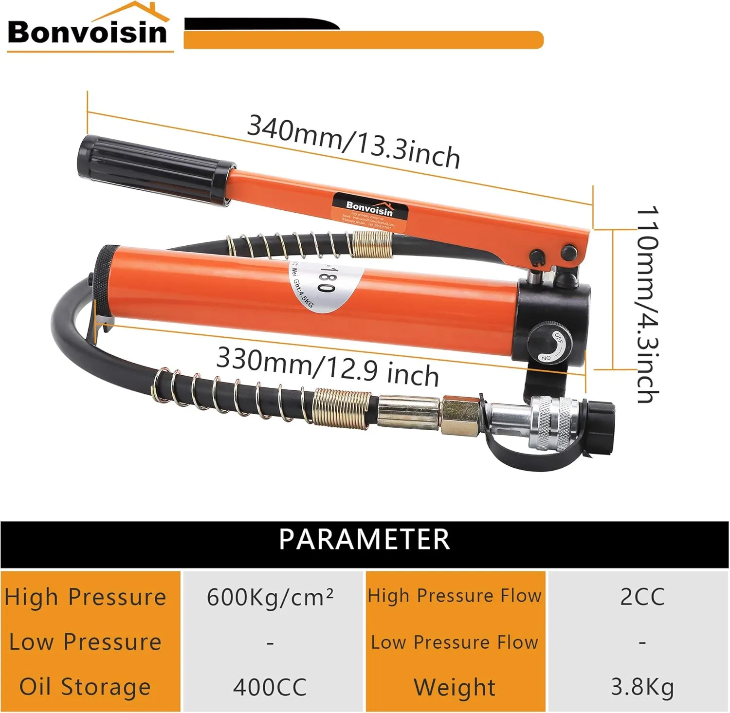 Bonvoisin 20T Hydraulic Ram Cylinder Jack Low Profile Porta Power Ram 0.55" Stroke Single-acting Mini Jack Ram with CP-180 Hydraulic Hand Pump for Machinery Shipbuilding