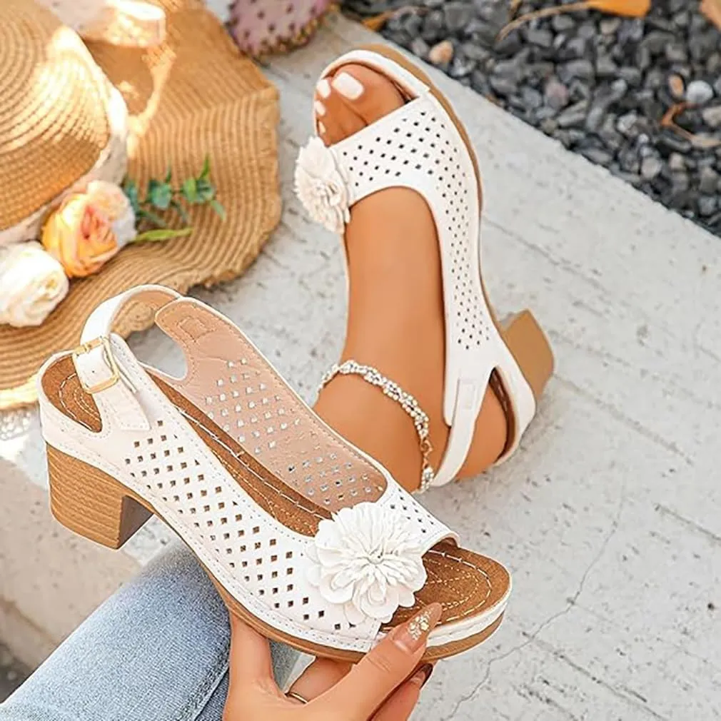 Buckled Square Heel Sandals for Women,Womens Peep Open Toe Slingback Low Chunky Heeled Dress Sandals Wedge Pump Shoes