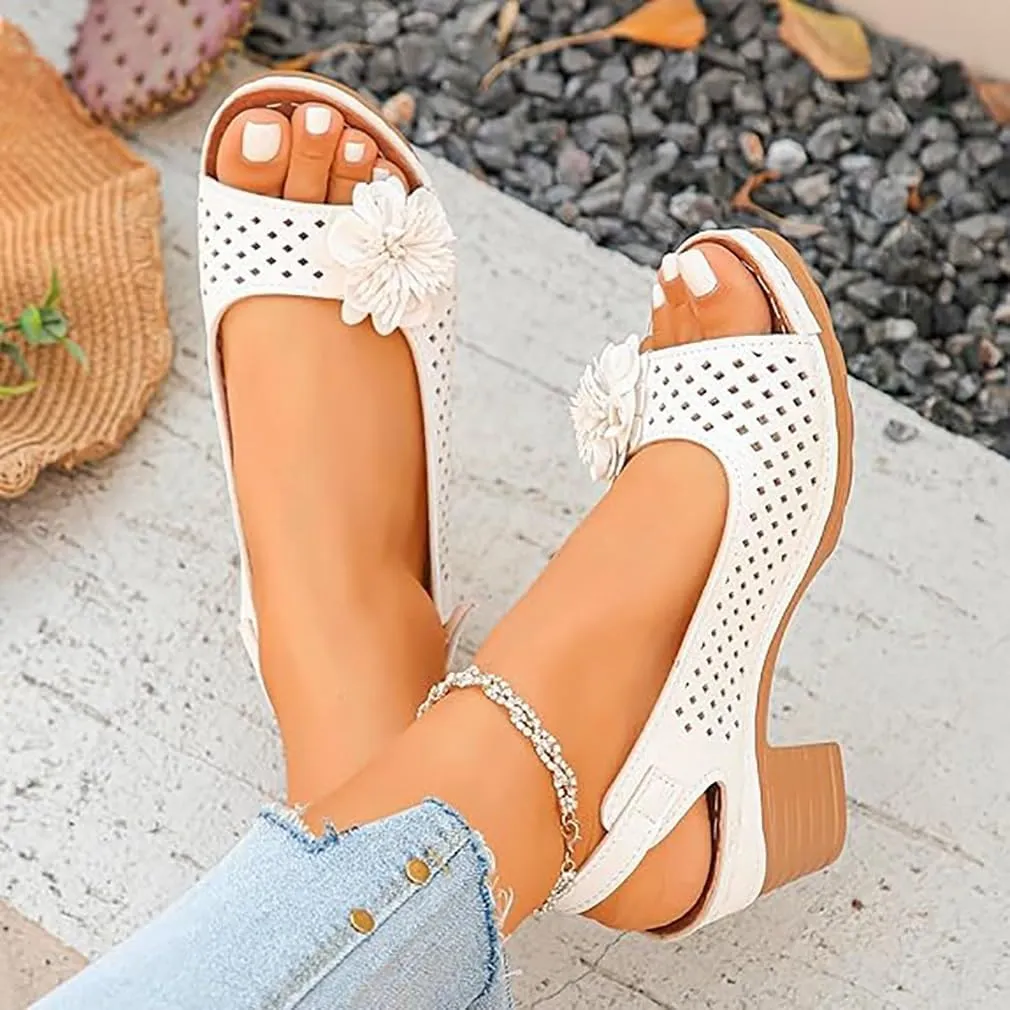 Buckled Square Heel Sandals for Women,Womens Peep Open Toe Slingback Low Chunky Heeled Dress Sandals Wedge Pump Shoes