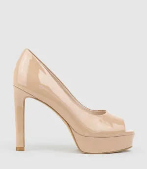 CADIE110 Open Toe Platform Pump in Nude Patent