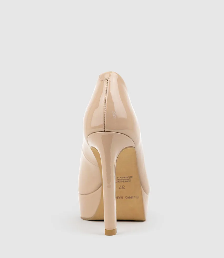 CADIE110 Open Toe Platform Pump in Nude Patent