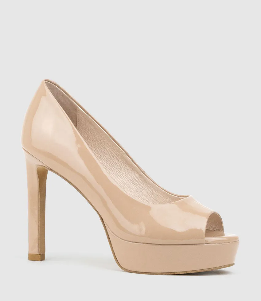 CADIE110 Open Toe Platform Pump in Nude Patent