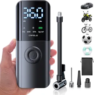 CAFELE Portable Tire Inflator for Car Motorcycle [Fast & Easy for Air Refilling], Cordless Motorcycle Air Compressor Auto Stop, Electric Bike Air Pump with Rechargeable Battery, Light for Bike Ball