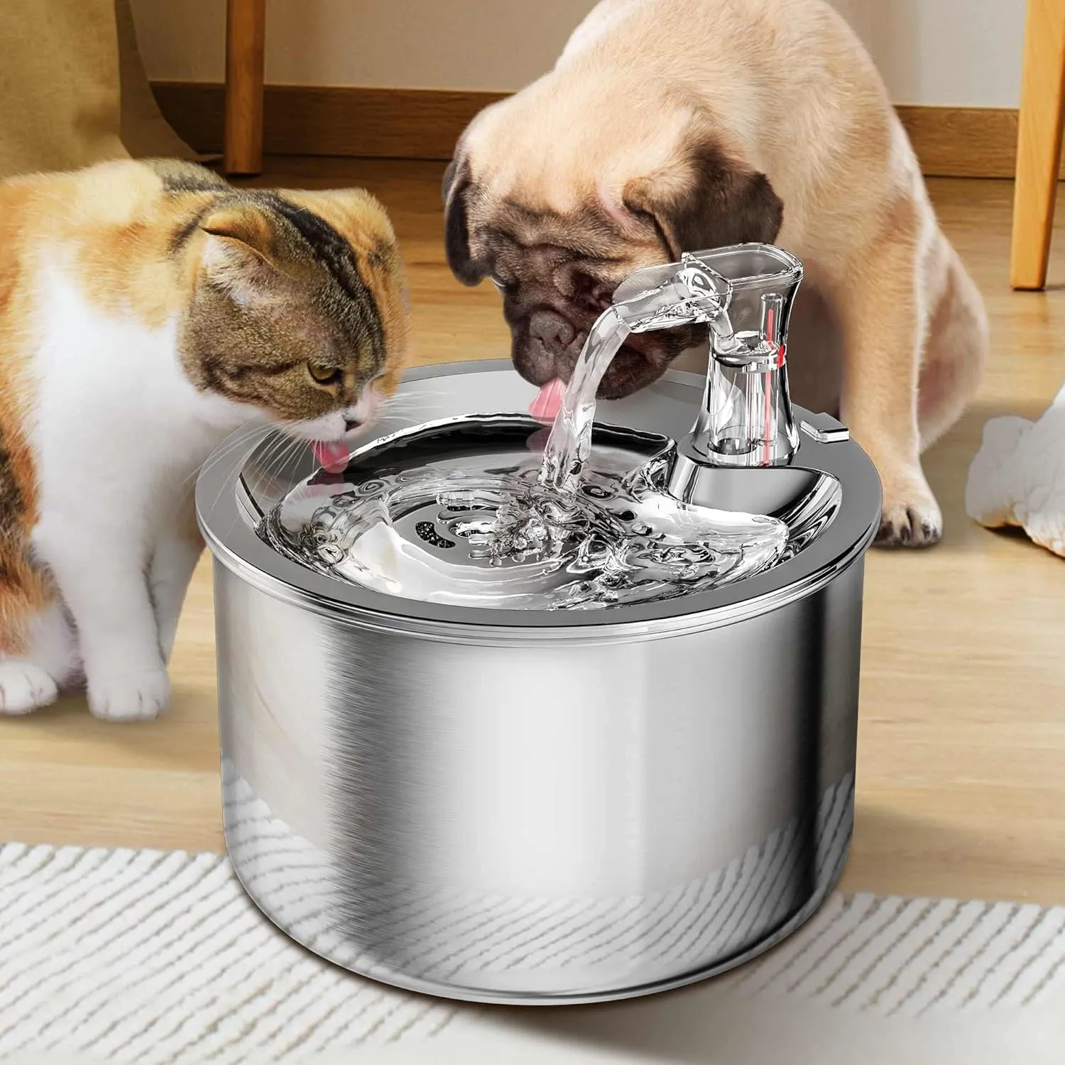 Cat Water Fountain, Stainless Steel Inside Ultra-Quiet Pump, 2L/67oz Automatic Dog Dispenser Water Bowl, Multiple Pets Water Fountain