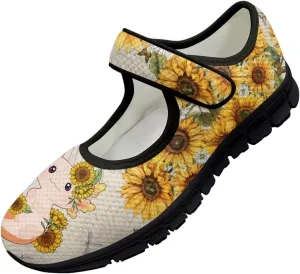 chaqlin Sunflower Mary Jane Ballet Flats Women Slip On Tennis Shoes with Single Buckle Lightweight Casual Walking Work Shoe Travel Comfy Sneaker