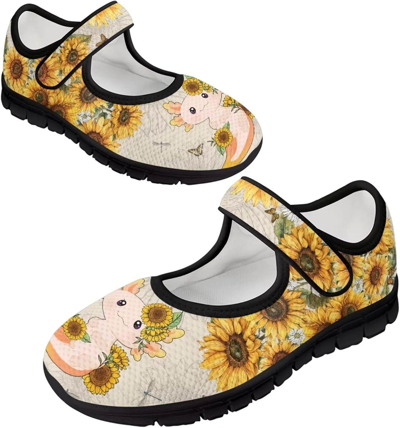 chaqlin Sunflower Mary Jane Ballet Flats Women Slip On Tennis Shoes with Single Buckle Lightweight Casual Walking Work Shoe Travel Comfy Sneaker