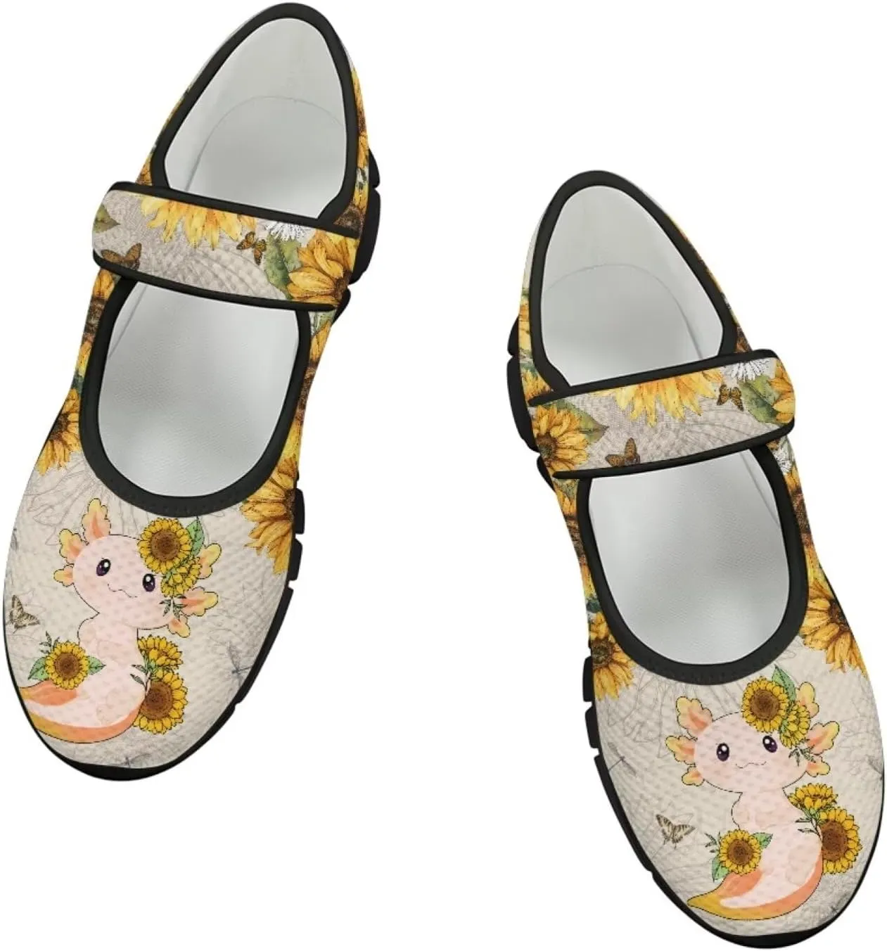 chaqlin Sunflower Mary Jane Ballet Flats Women Slip On Tennis Shoes with Single Buckle Lightweight Casual Walking Work Shoe Travel Comfy Sneaker