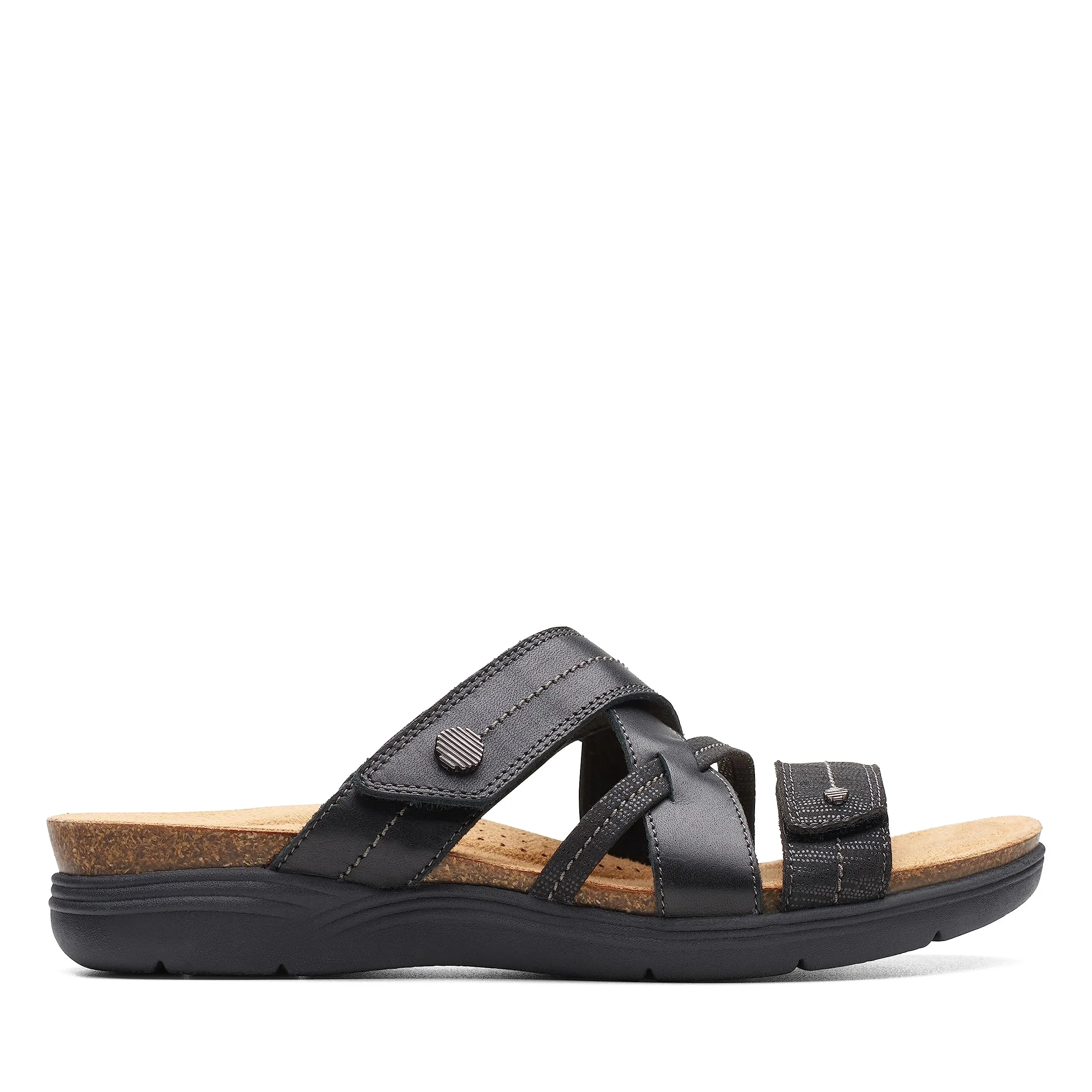 Clarks Women's April Willow Slide Sandal, Black Leather, 6