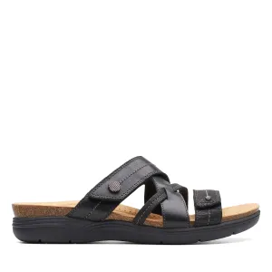 Clarks Women's April Willow Slide Sandal, Black Leather, 6