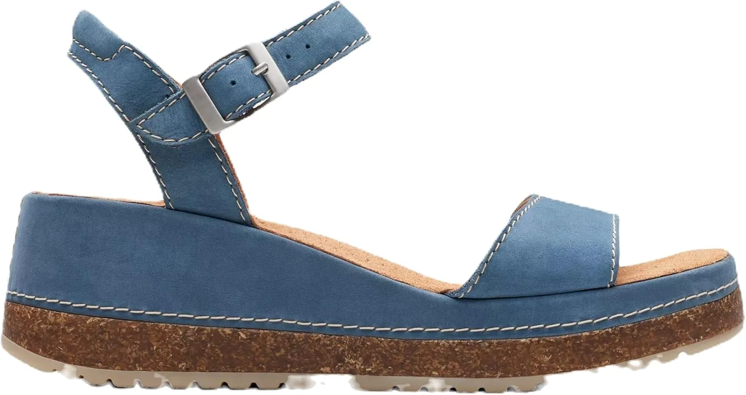 Clarks Women's Kassandra Lily Wedge Sandal, Blue Nubuck, 7 Wide, 26177296