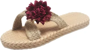Comfortable Fashion Beach Cute Ladies Slides Beach Sandals Sunflower Imitation Spring Flat Summer Flops Straw And And