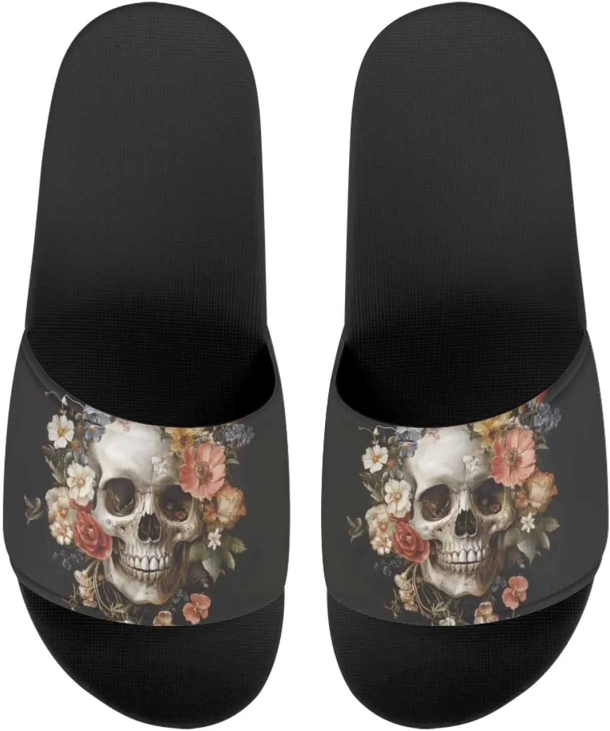 Day of the Dead Skull Print Women Slide Sandals Non Slip Summer House Slippers for Women Slip-on Flip Flops Indoor Outdoor
