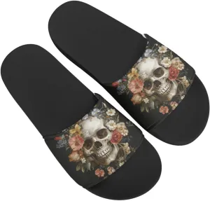 Day of the Dead Skull Print Women Slide Sandals Non Slip Summer House Slippers for Women Slip-on Flip Flops Indoor Outdoor