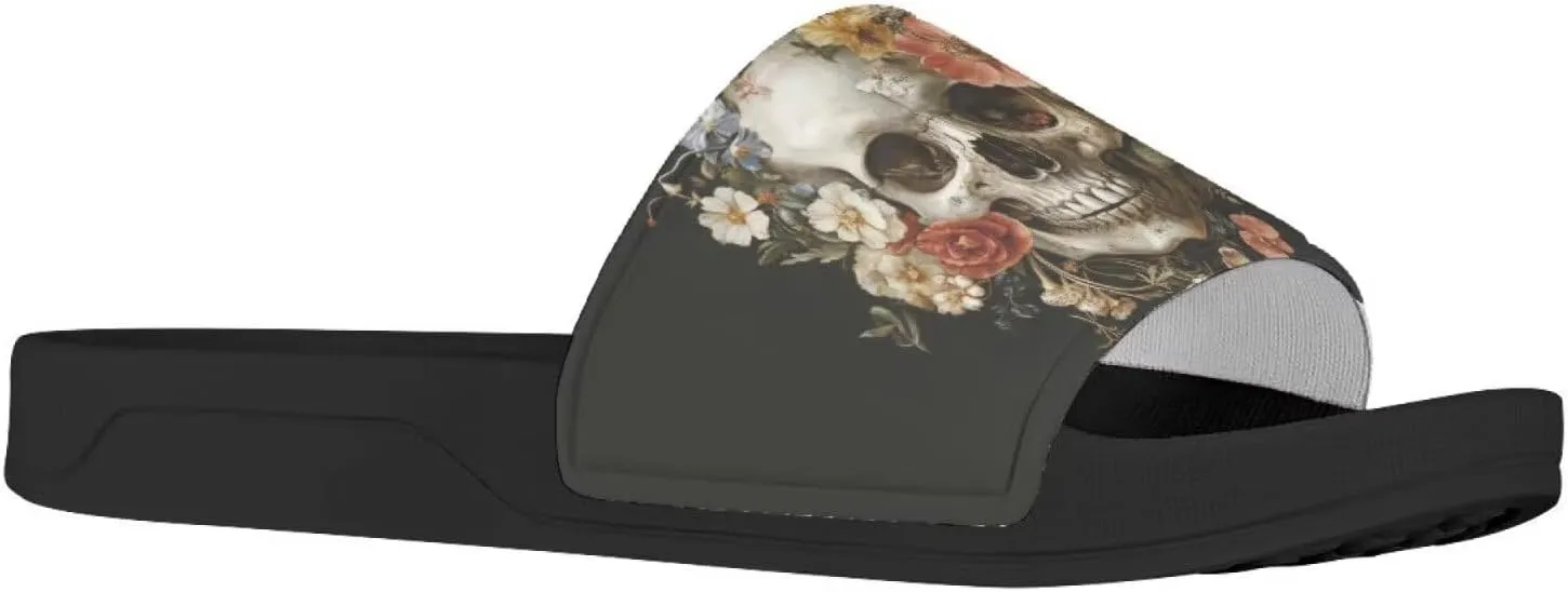 Day of the Dead Skull Print Women Slide Sandals Non Slip Summer House Slippers for Women Slip-on Flip Flops Indoor Outdoor