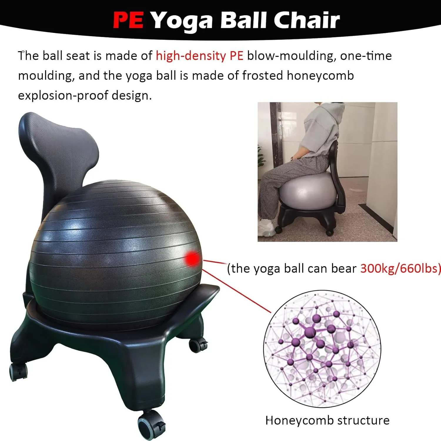 Dia 22 in Balance Ball Chair, Pregnancy Bouncy Ball Stools with Fixed Bases/Lockable Wheels, Yoga Ball Seats for Classroom/Improve Sitting Posture(Yoga Ball - Blue)