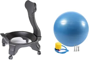Dia 22 in Balance Ball Chair, Pregnancy Bouncy Ball Stools with Fixed Bases/Lockable Wheels, Yoga Ball Seats for Classroom/Improve Sitting Posture(Yoga Ball - Blue)