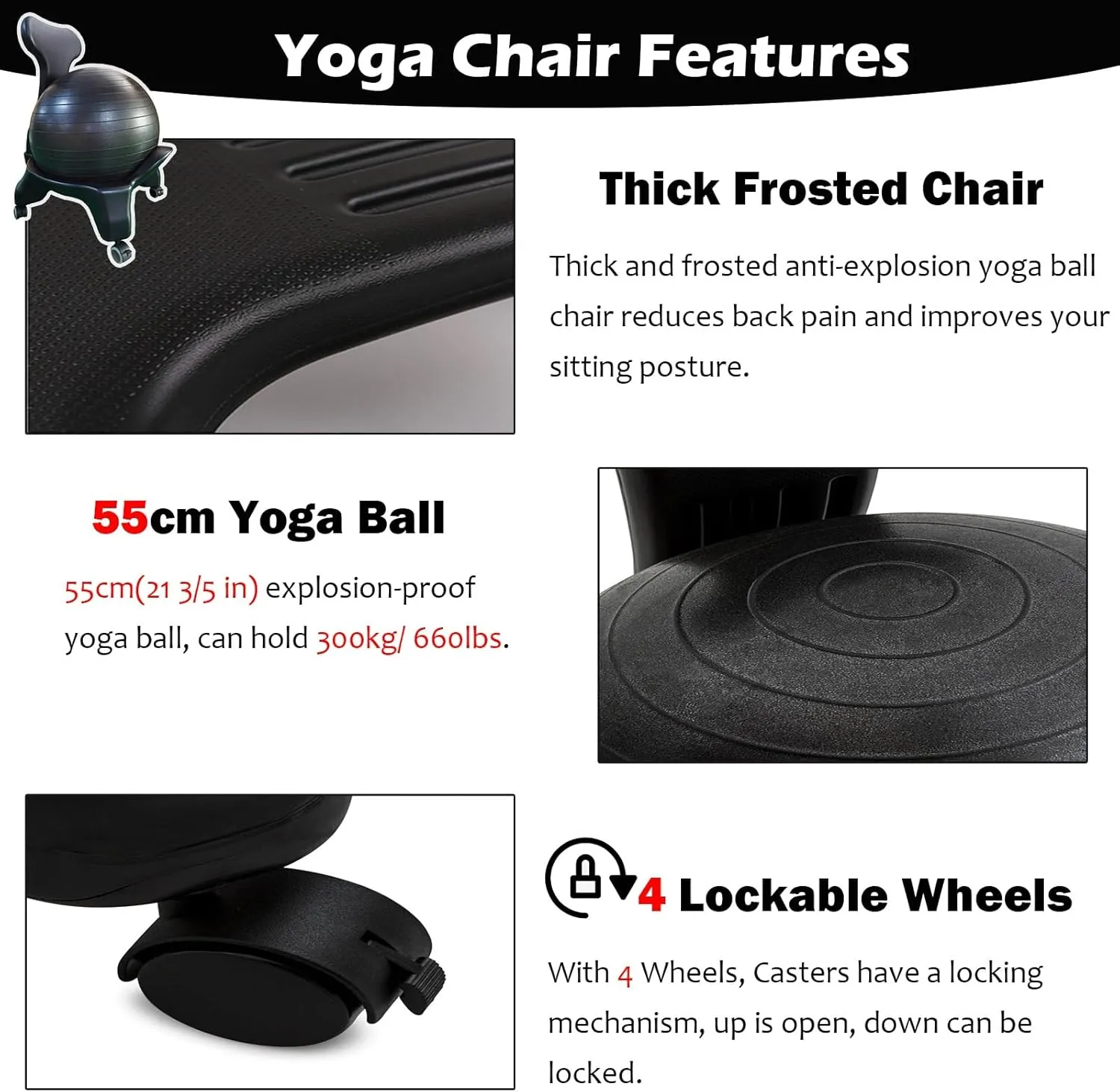 Dia 22 in Balance Ball Chair, Pregnancy Bouncy Ball Stools with Fixed Bases/Lockable Wheels, Yoga Ball Seats for Classroom/Improve Sitting Posture(Yoga Ball - Blue)