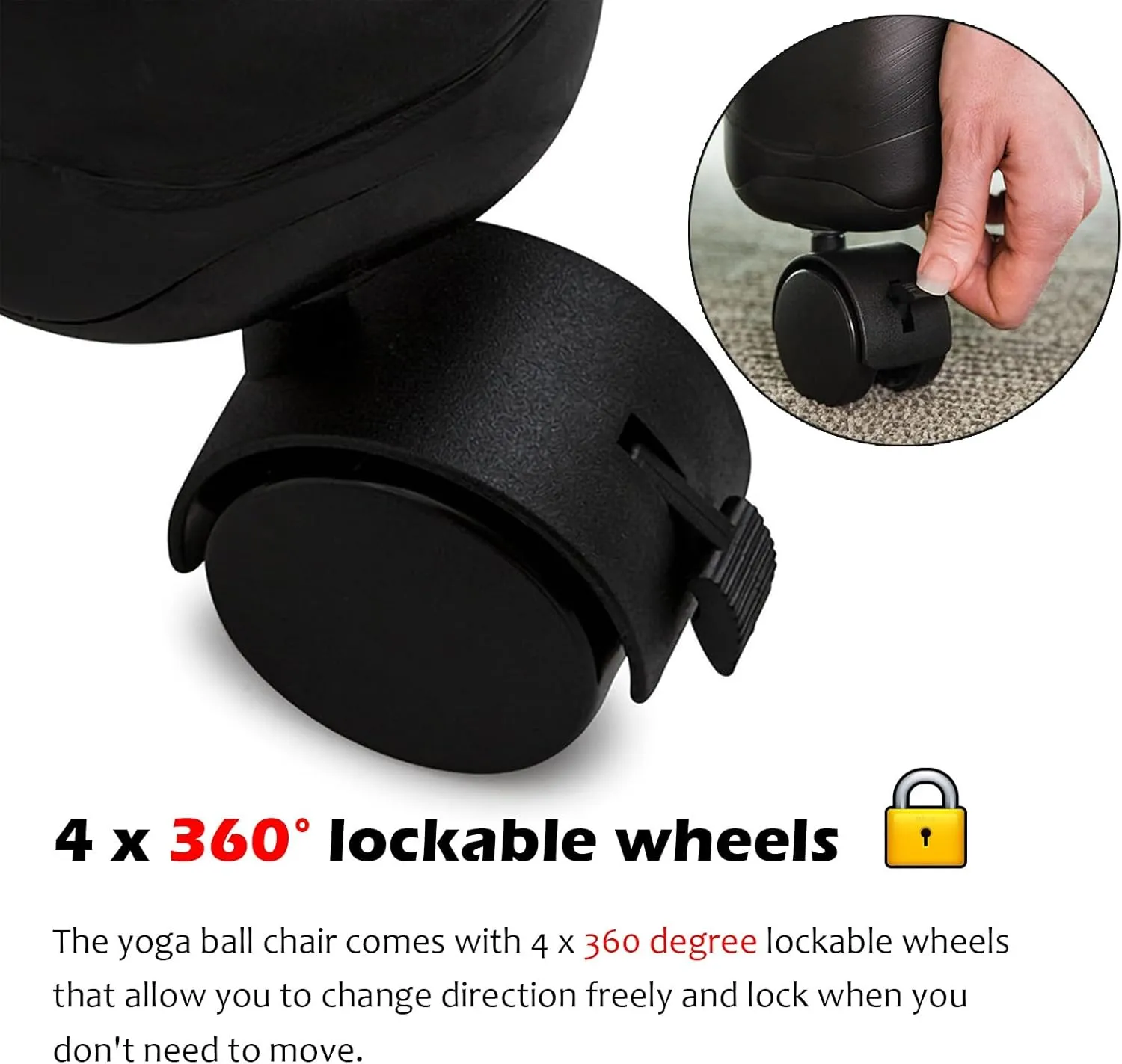 Dia 22 in Balance Ball Chair, Pregnancy Bouncy Ball Stools with Fixed Bases/Lockable Wheels, Yoga Ball Seats for Classroom/Improve Sitting Posture(Yoga Ball - Blue)
