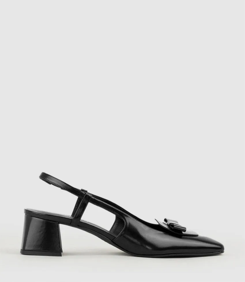 DINA45 Slingback Pump with Bow in Black High Shine