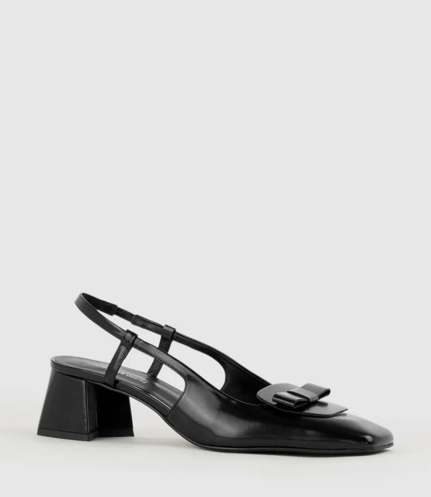 DINA45 Slingback Pump with Bow in Black High Shine