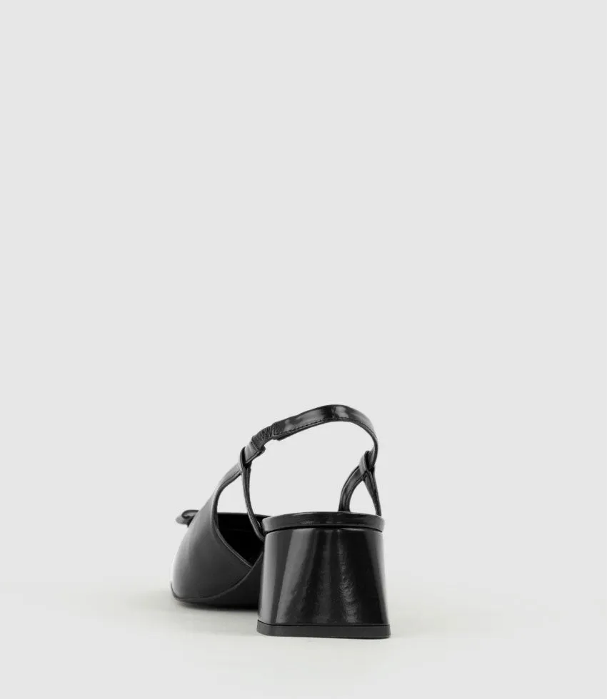 DINA45 Slingback Pump with Bow in Black High Shine