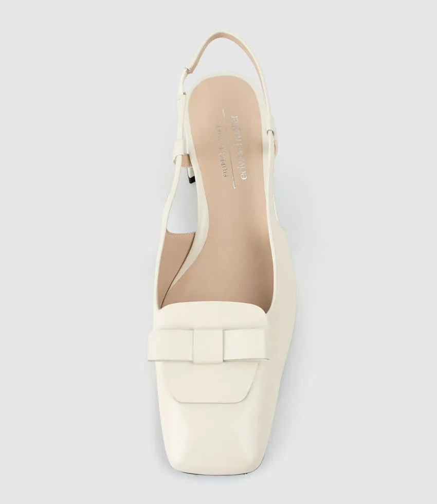 DINA45 Slingback Pump with Bow in Offwhite High Shine