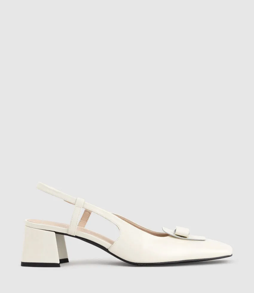 DINA45 Slingback Pump with Bow in Offwhite High Shine