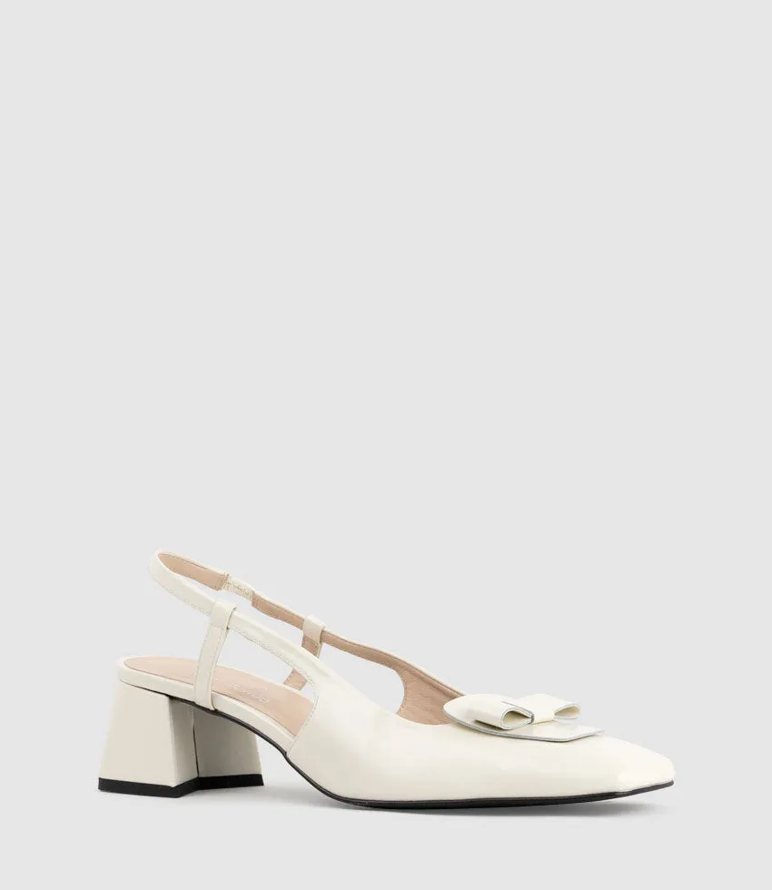 DINA45 Slingback Pump with Bow in Offwhite High Shine