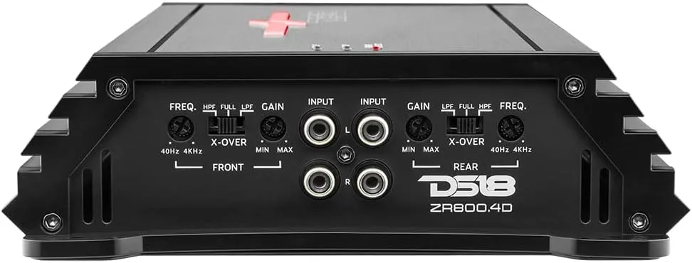 DS18 ZR800.4D Car Amplifier Class D 4-Channel Stereo Full Range Amp 3600 Watts Peak Power - Adjustable Frequency High/Low Pass Setting - Guaranteed to Supercharge Your Car Audio Sound System
