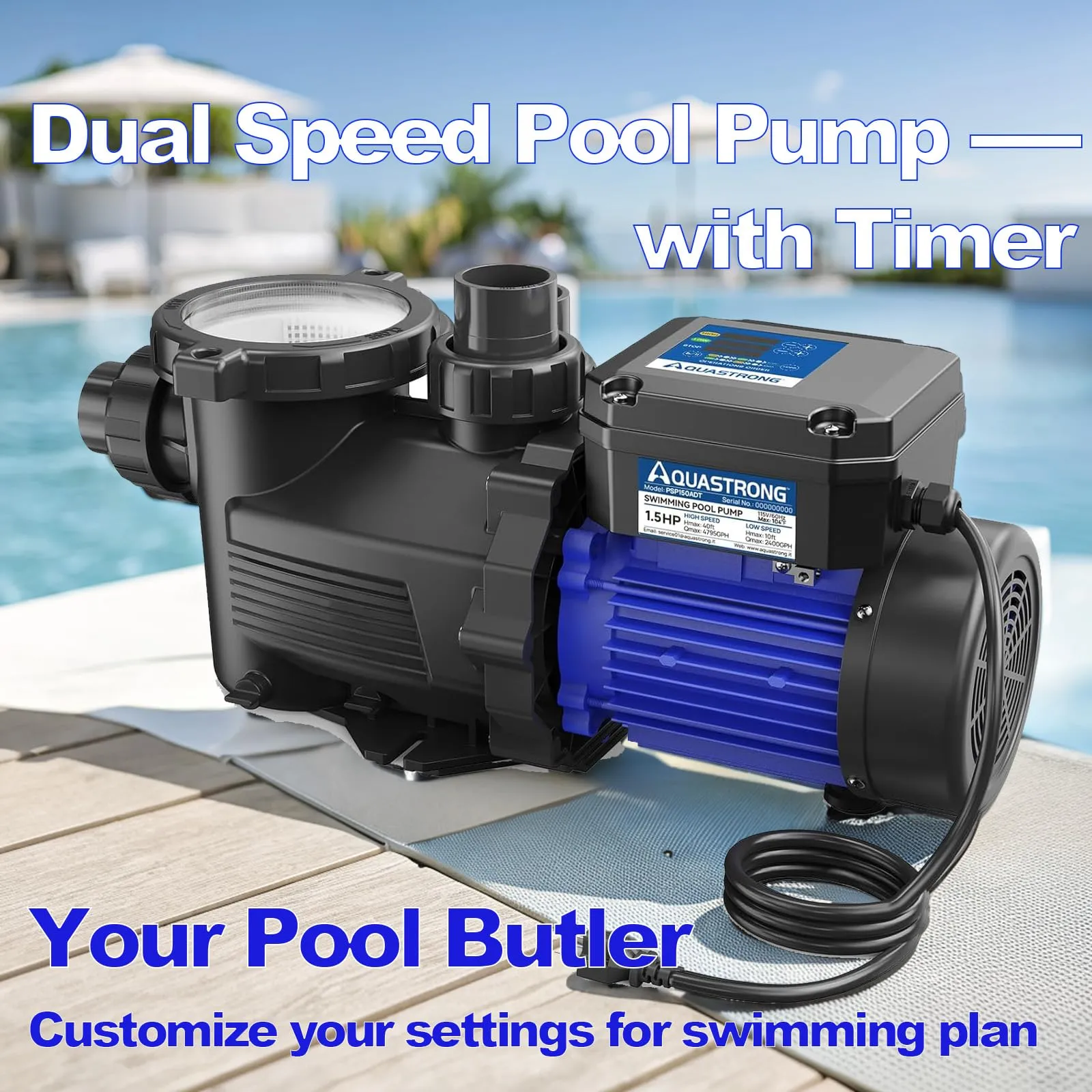 Dual Speed Pool Pumps, 1.5 HP & 2 HP, 4975GPH to 5186GPH, 115V