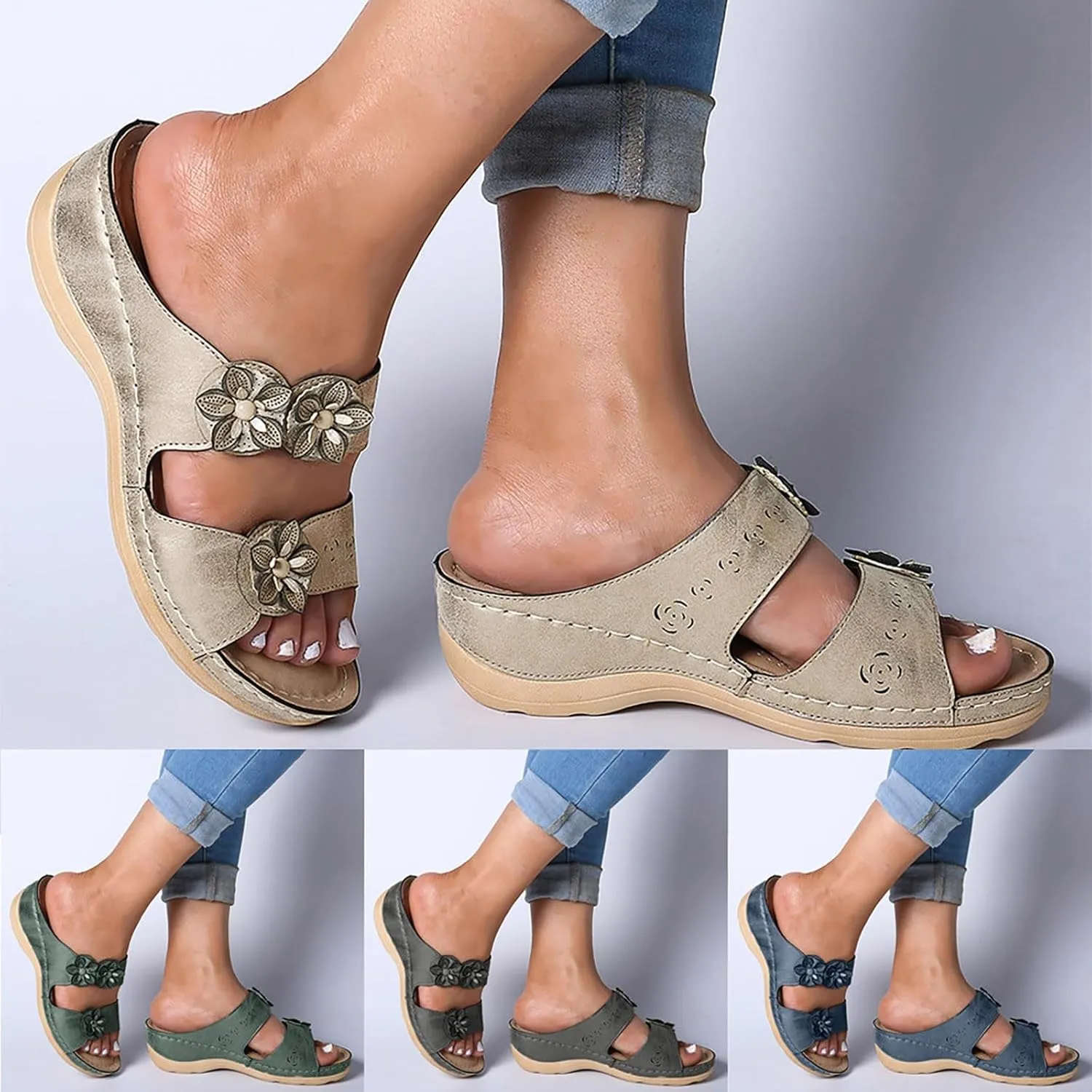 Eduavar Sandals for Women Dressy Summer, Orthopedic Sandals for Women Casual Open Toe Sandals Slippers Summer Beach Sandals