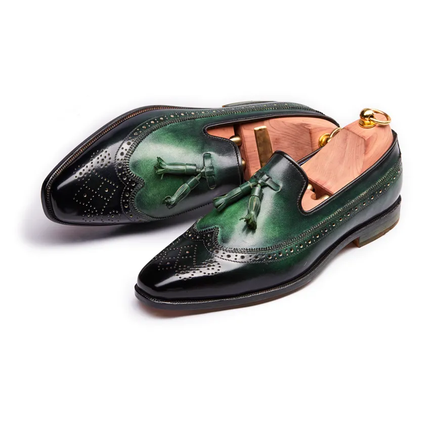 Edward Olive Green Patina Tassel Loafer