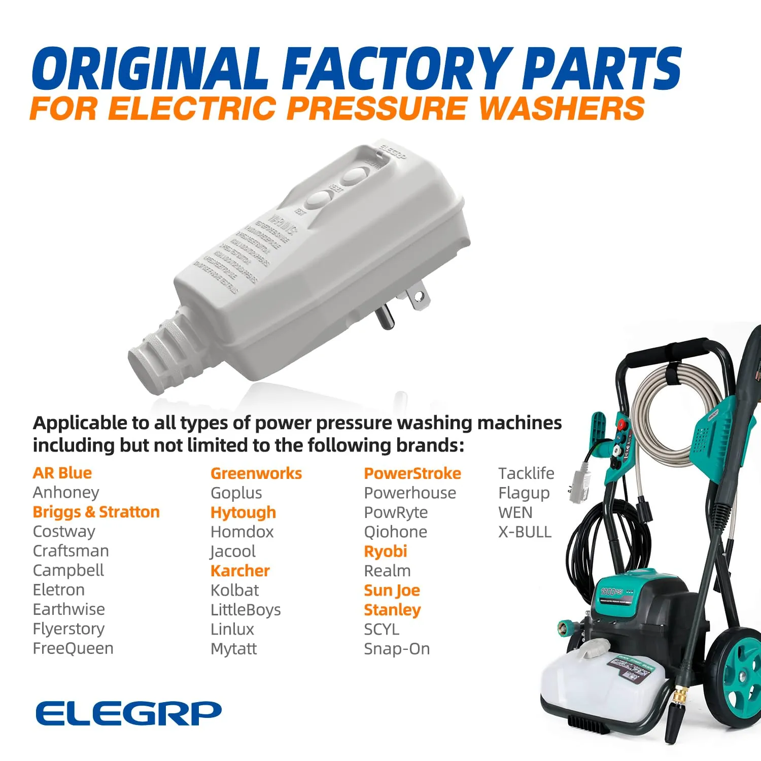 ELEGRP G1215PA G20PAS Patented Auto Monitoring GFCI Replacement Plug Assembly, Auto Reset 15A Grounded 3 Wires 3 Prongs for Smart Toilet, Power Pressure Washer, Pool Pump etc, UL, 1 Pack, White