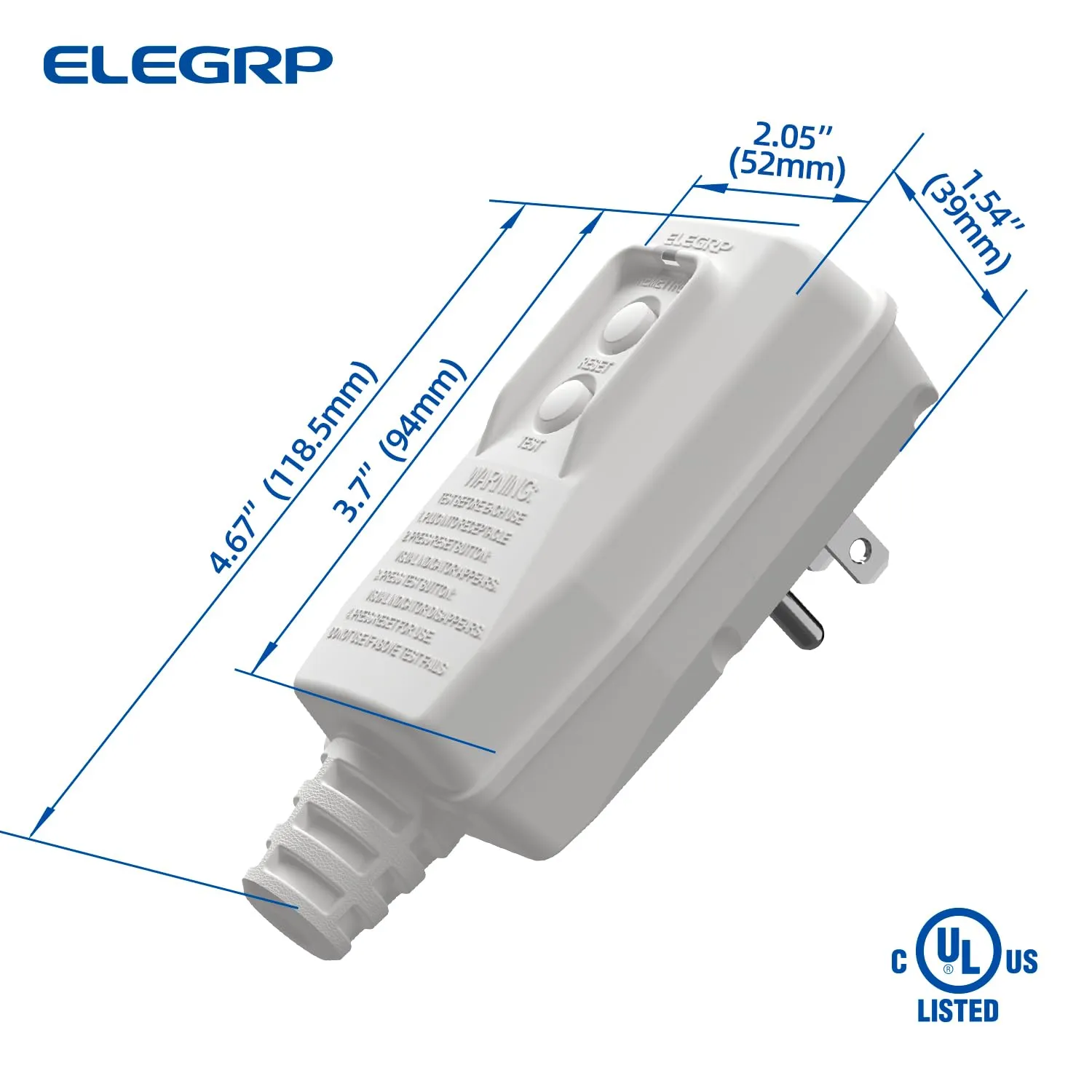 ELEGRP G1215PA G20PAS Patented Auto Monitoring GFCI Replacement Plug Assembly, Auto Reset 15A Grounded 3 Wires 3 Prongs for Smart Toilet, Power Pressure Washer, Pool Pump etc, UL, 1 Pack, White